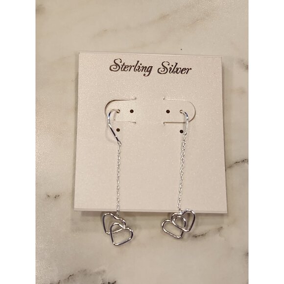 Sterling Silver Jewelry - Sterling Silver Double Heart Threader Earrings With Chain Design
